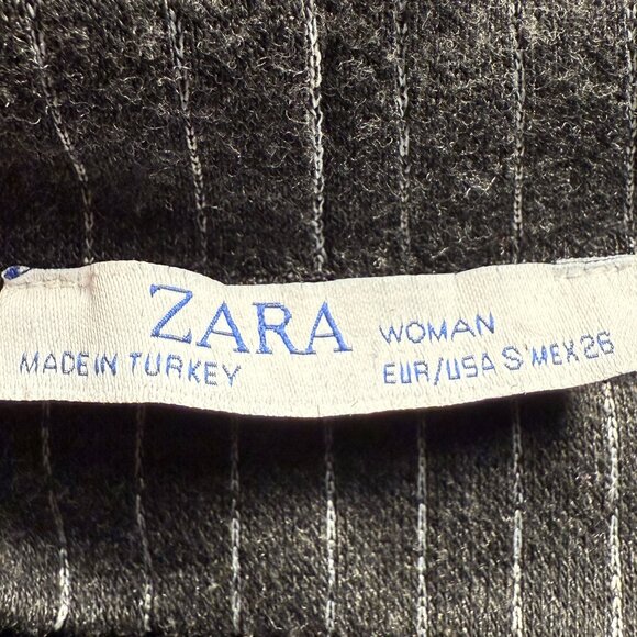 EUC Women's ZARA Mock Neck Midi Shift Dress Charcoal/White Pinstripe | Size S - Picture 7 of 7
